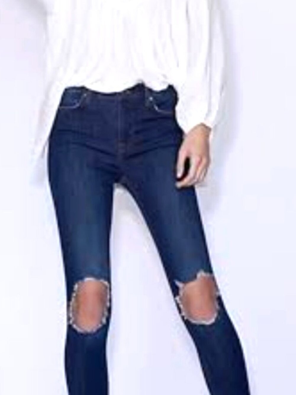 Free People Women's High-Rise "Busted Knee" Skinny Jeans In Dark Blue Indigo 28L